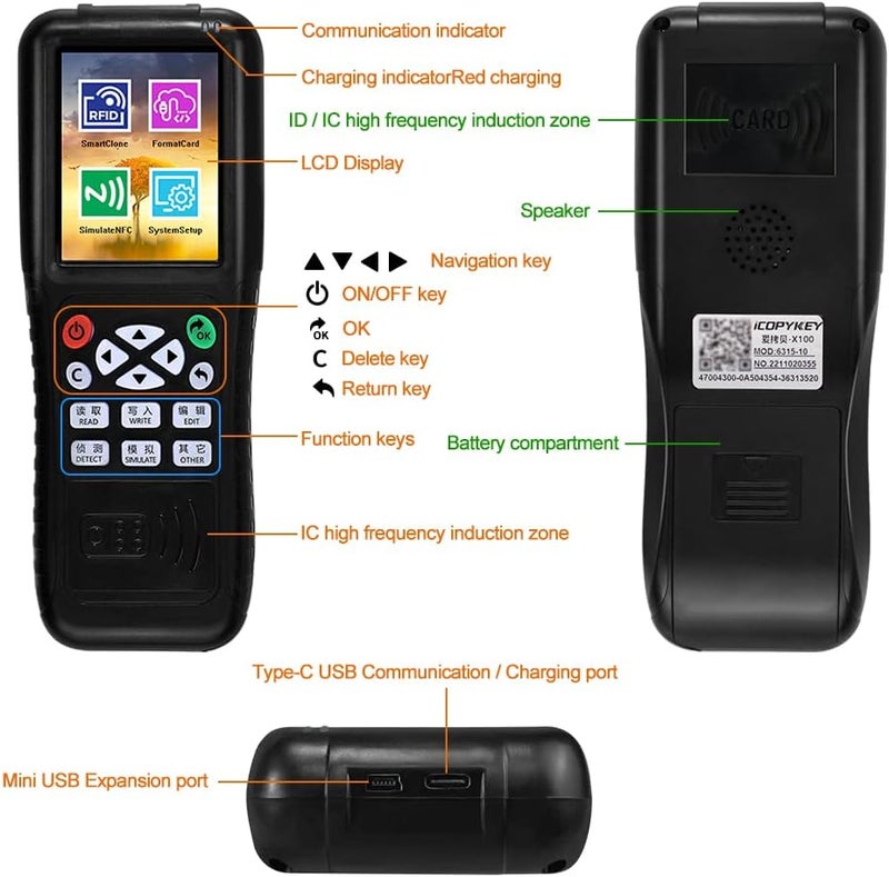 jasugKEY Multi Frequencies RFID Reader Writer Duplicator, RFID Smart Card Programmer, Access Control Card Decoder, with Writable Key Fobs Cards, Free Software, Only Work for Access Control Cards - Image 2